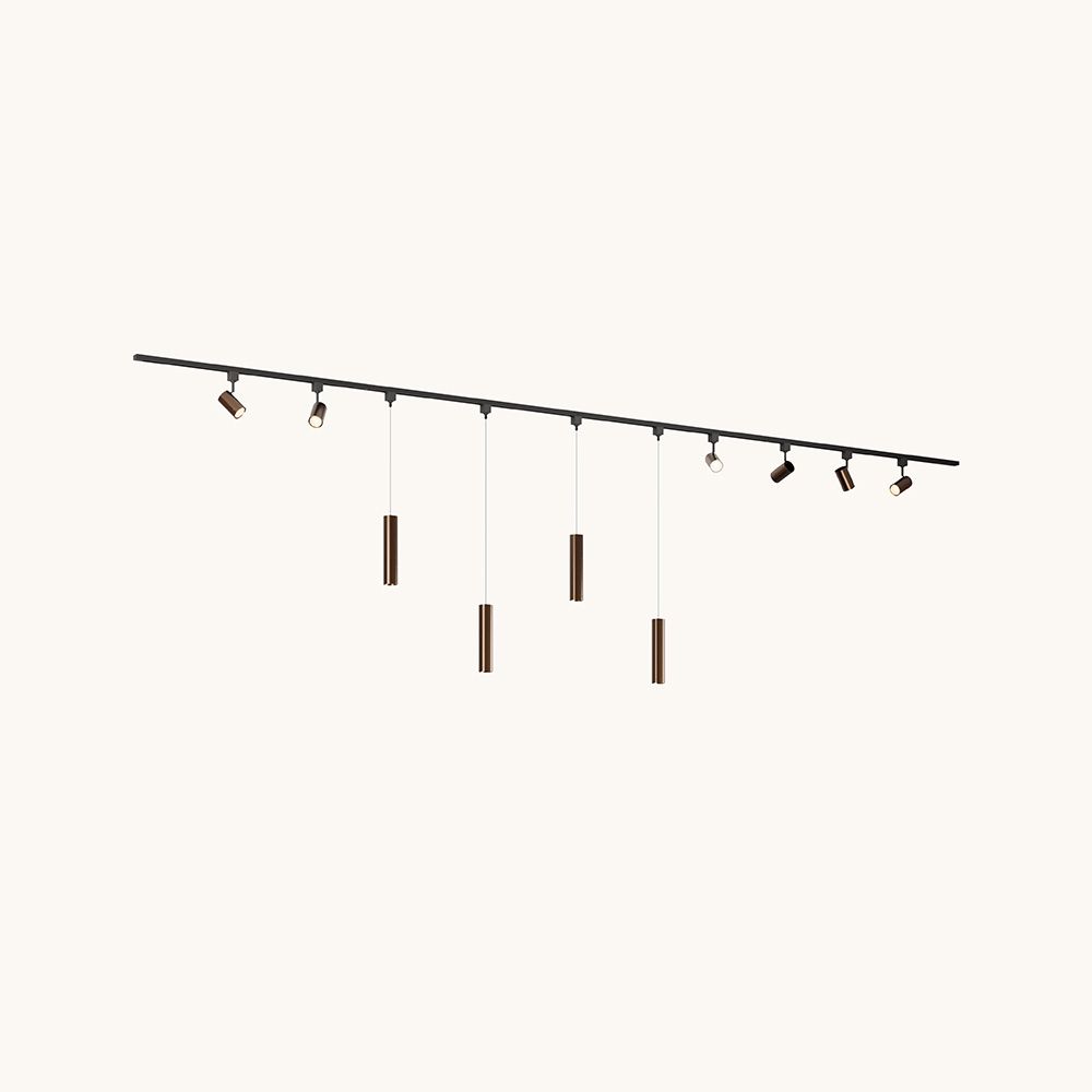 Railverlichting Pakket - Recht - 4x 1 m rail - 6 railspots - 4 hanglampen - Incl. 2700K GU10 - IP20 - Modulair - 230V - Beloria(M) - Brons | LUSENZ