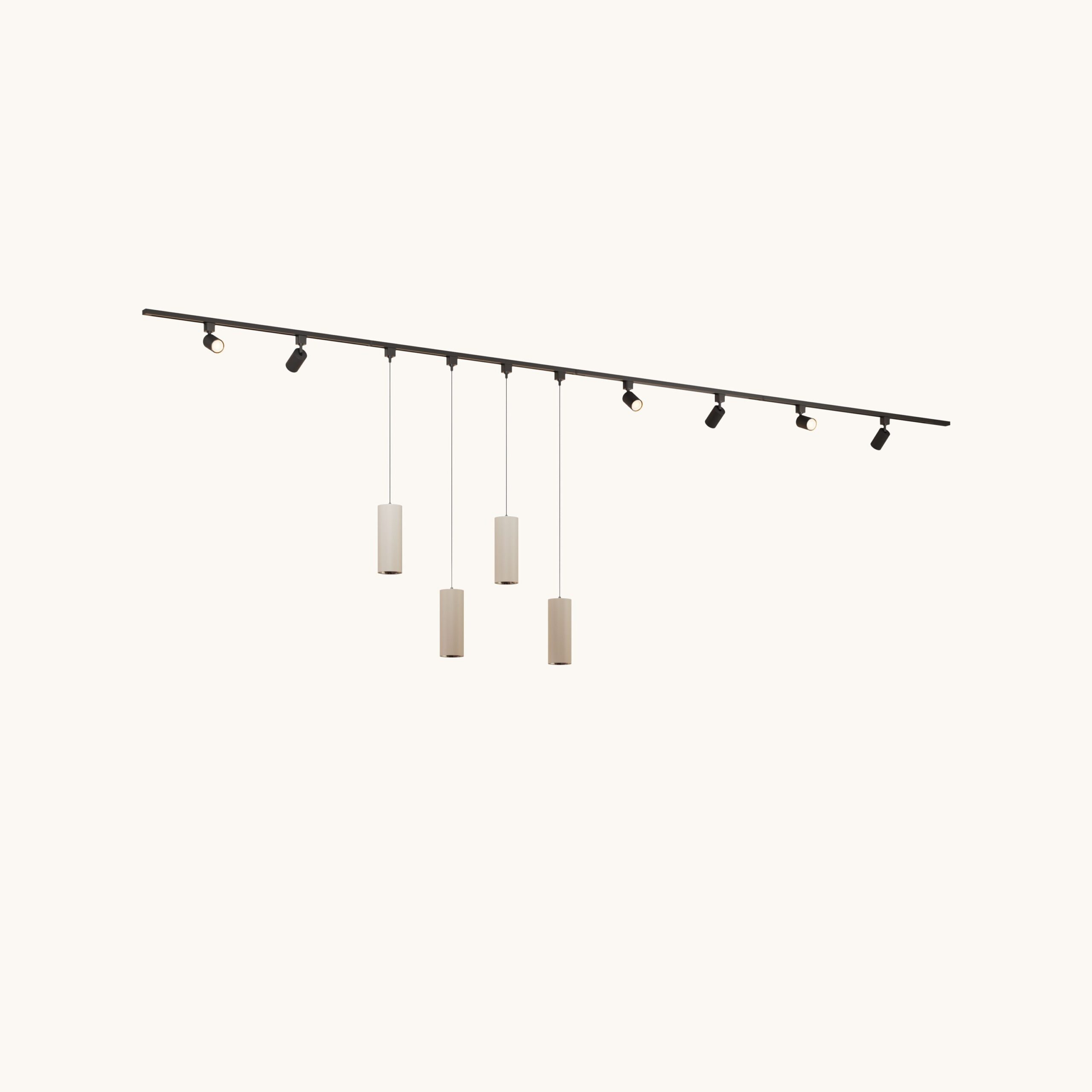 Railverlichting Pakket - Recht - 4x 1 m rail - 6 railspots - 4 hanglampen - Incl. 2700K GU10 - IP20 - Modulair - 230V - Taros/Belano(L) - Beige | LUSENZ