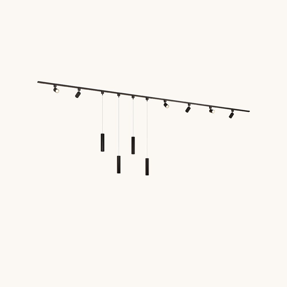 Railverlichting Pakket - Recht - 4x 1 m rail - 6 railspots - 4 hanglampen - Incl. 2700K GU10 - IP20 - Modulair - 230V - Taros/Belano(M) - Zwart | LUSENZ