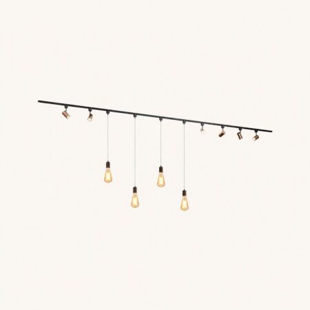 Railverlichting Pakket - Recht - 4x 1 m rail - 6 railspots - 4 hanglampen - Incl. GU10 & E27 - Warm wit - IP20 - Modulair - 230V - Beloria/Avaro - Brons | LUSENZ