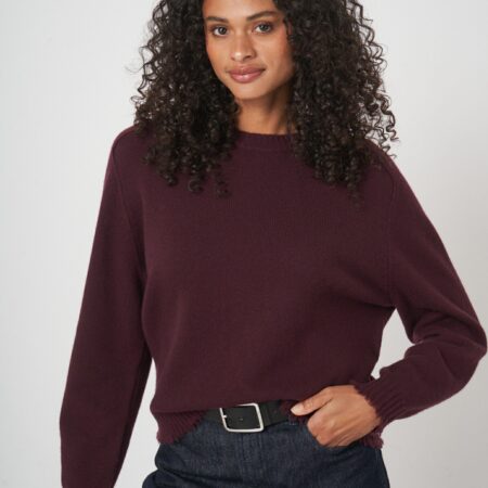 Relaxed fit kasjmier trui met ronde hals