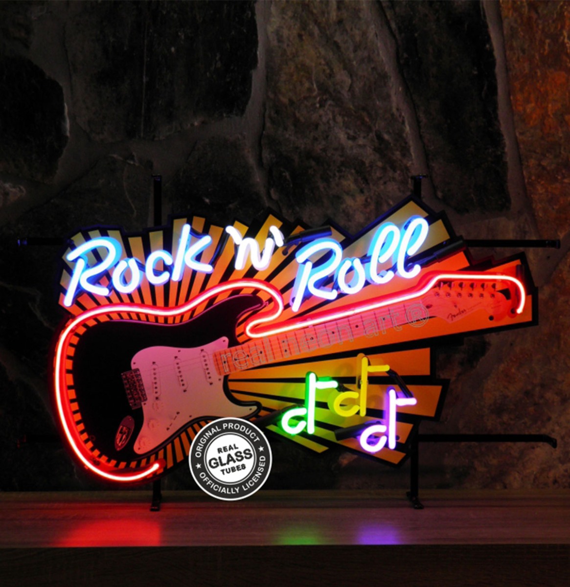 Rock 'n' Roll Guitar Neon Verlichting 80 x 50 cm - Multicolor | Real Neon Art