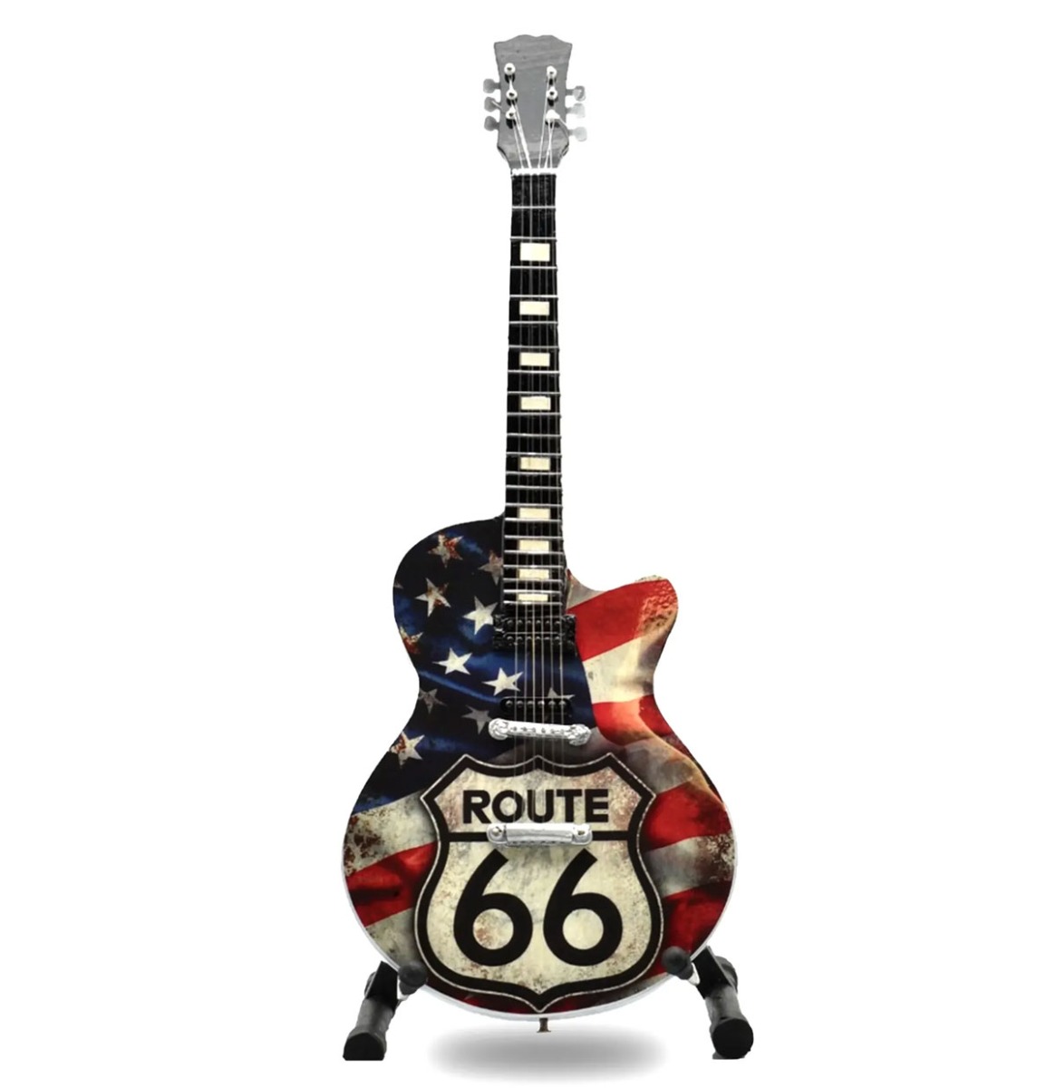 Route 66 Mini Gitaar op Standaard - American Flag | Route 66