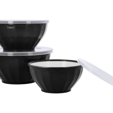 Set van 3 schalen met deksel (Zwart)