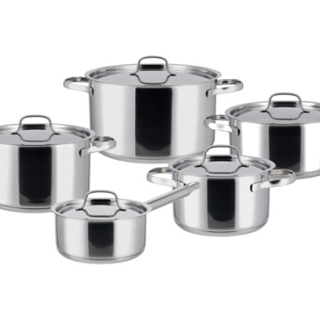 Set van 5 RVS pannen (RVS deksel)