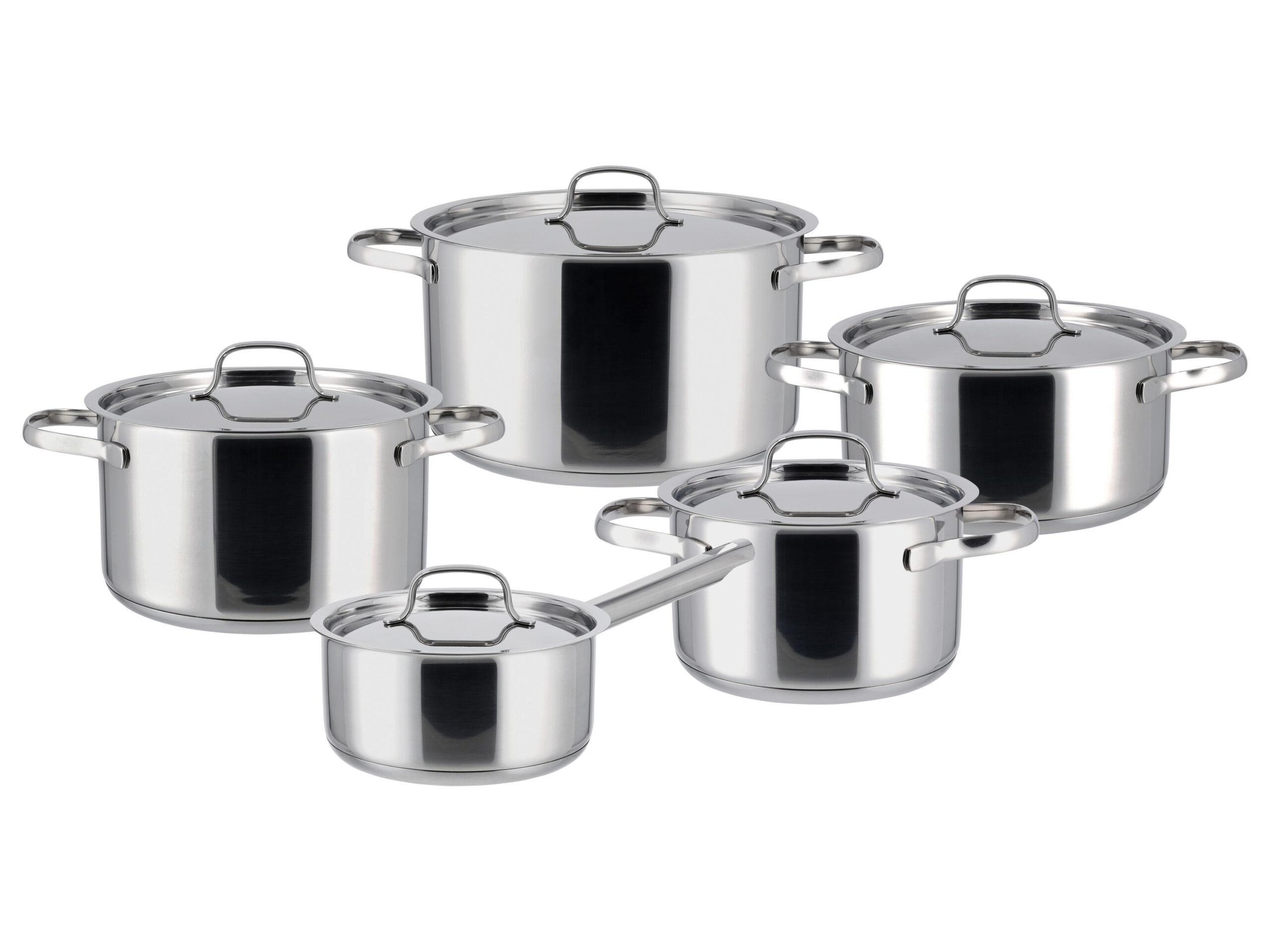 Set van 5 RVS pannen (RVS deksel)