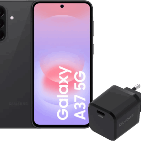 Samsung Galaxy A37 128GB Zwart 5G EE + BlueBuilt Oplader met Usb C Poort 45W Zwart