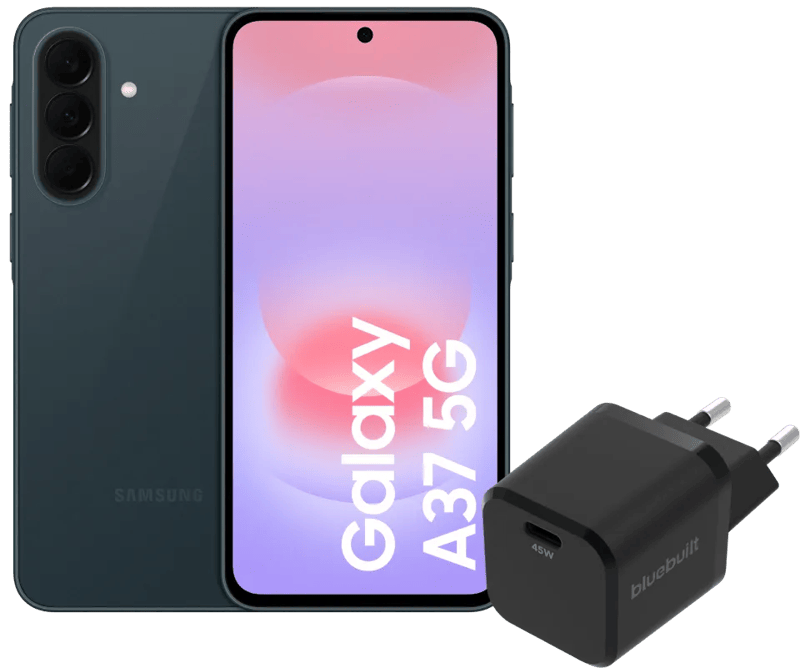 Samsung Galaxy A37 256GB Donkergroen 5G + BlueBuilt Oplader met Usb C Poort 45W Zwart