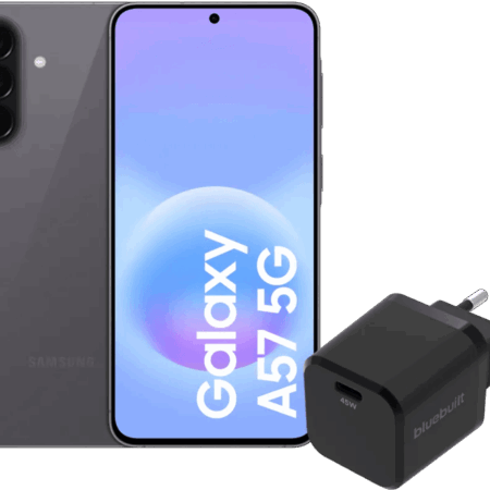 Samsung Galaxy A57 128GB Grijs 5G + BlueBuilt Oplader met Usb C Poort 45W Zwart