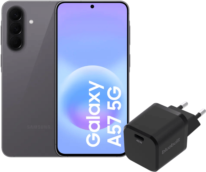 Samsung Galaxy A57 128GB Grijs 5G EE + BlueBuilt Oplader met Usb C Poort 45W Zwart