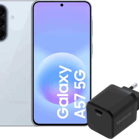 Samsung Galaxy A57 128GB Lichtblauw 5G + BlueBuilt Oplader met Usb C Poort 45W Zwart