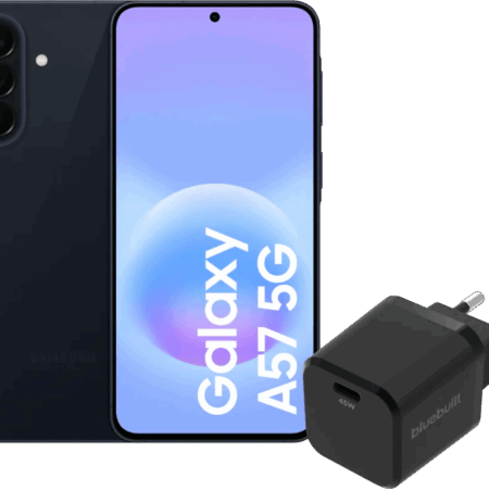 Samsung Galaxy A57 256GB Donkerblauw 5G + BlueBuilt Oplader met Usb C Poort 45W Zwart