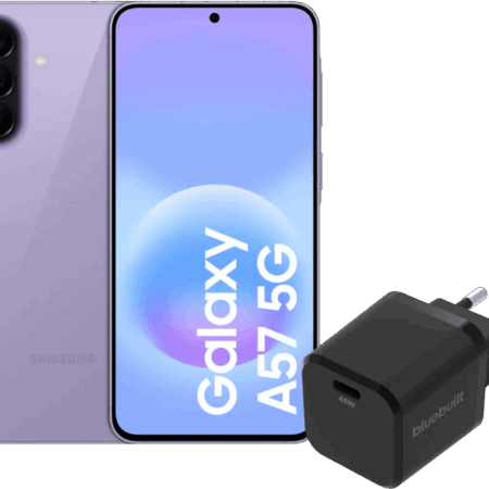 Samsung Galaxy A57 256GB Paars 5G + BlueBuilt Oplader met Usb C Poort 45W Zwart