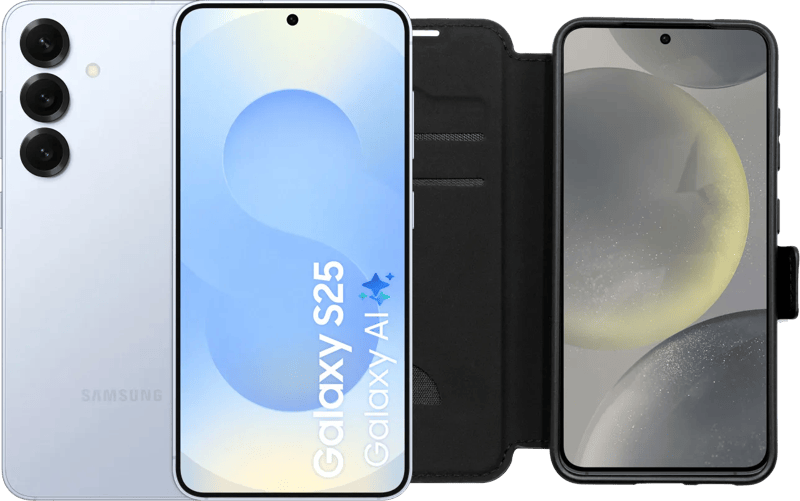 Samsung Galaxy S25 256GB Lichtblauw 5G + BlueBuilt Book Case Zwart