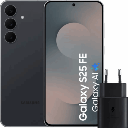 Samsung Galaxy S25 FE 128GB Zwart 5G + Samsung Oplader 25 Watt Zwart