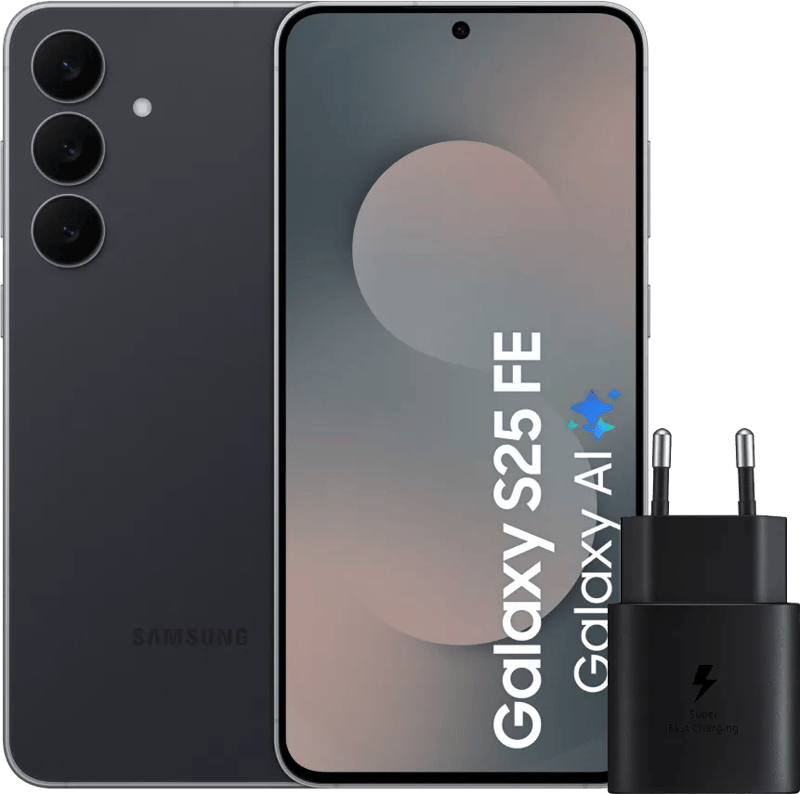 Samsung Galaxy S25 FE 128GB Zwart 5G + Samsung Oplader 25 Watt Zwart