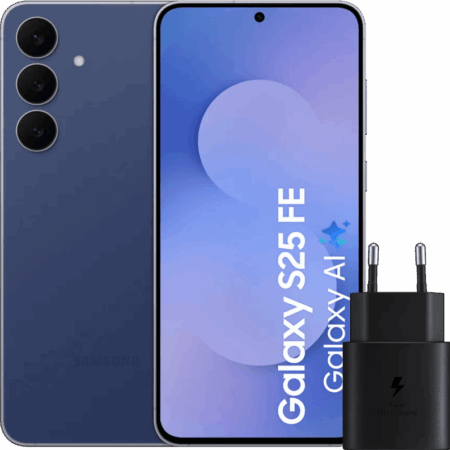 Samsung Galaxy S25 FE 256GB Donkerblauw 5G + Samsung Oplader 25 Watt Zwart
