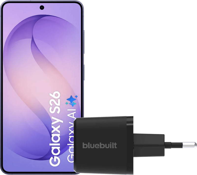 Samsung Galaxy S26 256GB Donkerblauw 5G + BlueBuilt Oplader 65 Watt Zwart