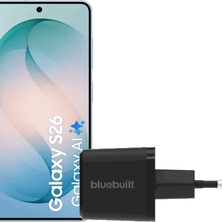 Samsung Galaxy S26 256GB Lichtblauw 5G + BlueBuilt Oplader 65 Watt Zwart