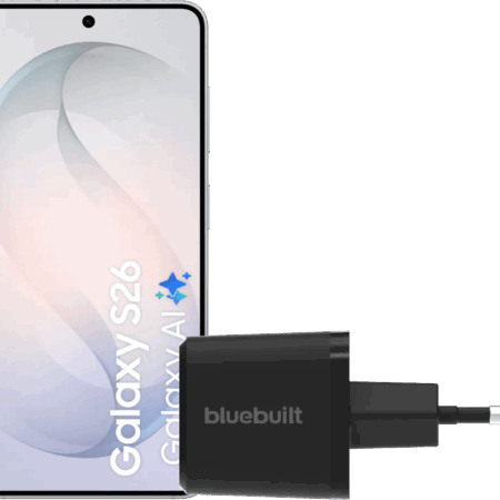 Samsung Galaxy S26 256GB Wit 5G + BlueBuilt Oplader 65 Watt Zwart