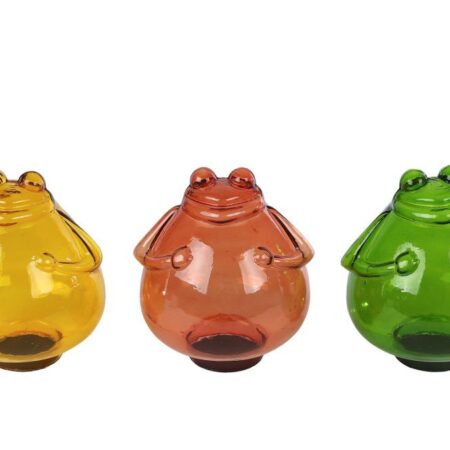 Sculptuur Kikker L geel/groen/oranje 3 assorti glas