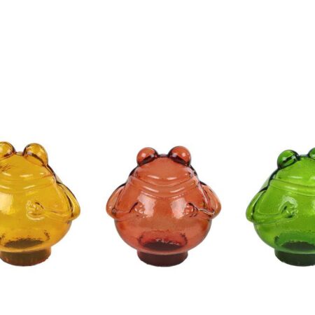Sculptuur Kikker S geel/groen/oranje 3 assorti glas