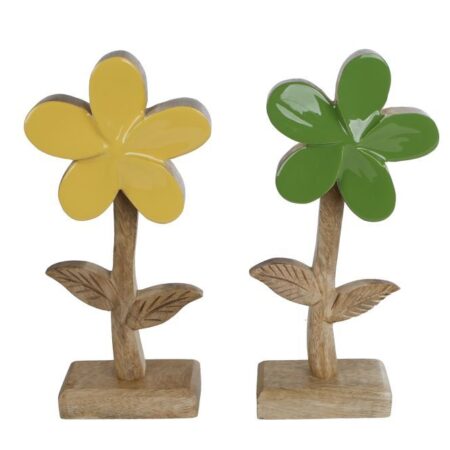 Sculptuur bloem Margriet L geel/groen a2 mango 22x9x5cm