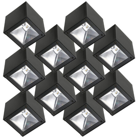 Set 10 Stuks LED Solar Cube Wandlamp Zwart Vierkant