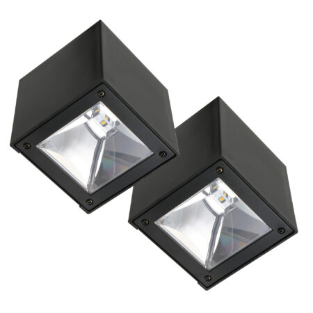 Set 2 Stuks LED Solar Cube Wandlamp Zwart Vierkant