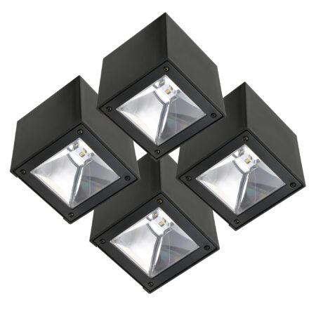 Set 4 Stuks LED Solar Cube Wandlamp Zwart Vierkant