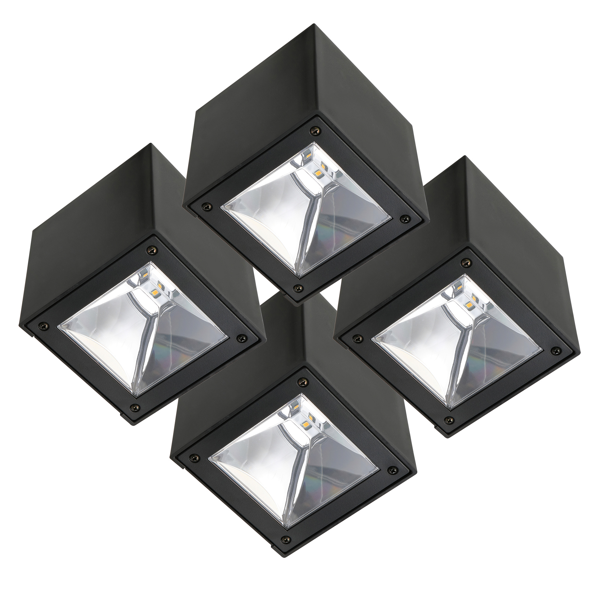 Set 4 Stuks LED Solar Cube Wandlamp Zwart Vierkant