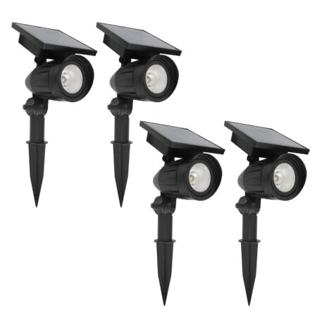 Set 4 Stuks LED Solar Tuinspot Zwart