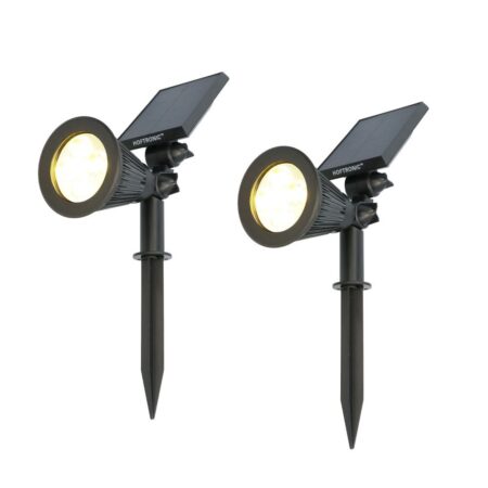 Set van 2 Bend PIR solar prikspots - Bewegingssensor en schemerschakelaar - 3000K warm wit - 2 lichtstanden - 300 lumen - 6-9 uur brandtijd - IP65 waterdicht | HOFTRONIC