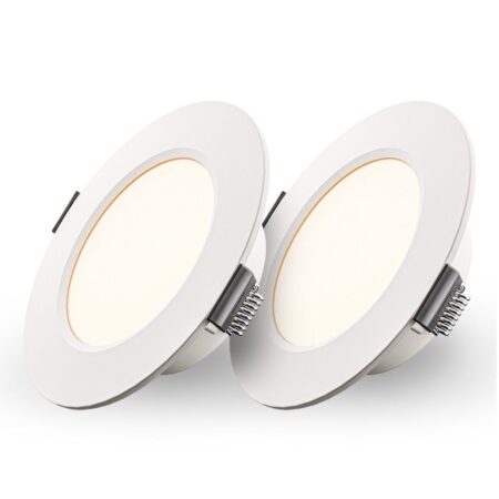 Set van 2 Georgia LED platte Inbouwspots wit - 6 Watt 490lm - Rond - 2700K warm Wit - Ø120 mm - IP20 voor binnen - Inbouwdiepte 25mm | HOFTRONIC