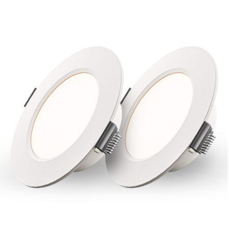 Set van 2 Georgia LED platte Inbouwspots wit - 6 Watt 490lm - Rond - 4000K Neutraal Wit - Ø120 mm - IP20 voor binnen - Inbouwdiepte 25mm | HOFTRONIC