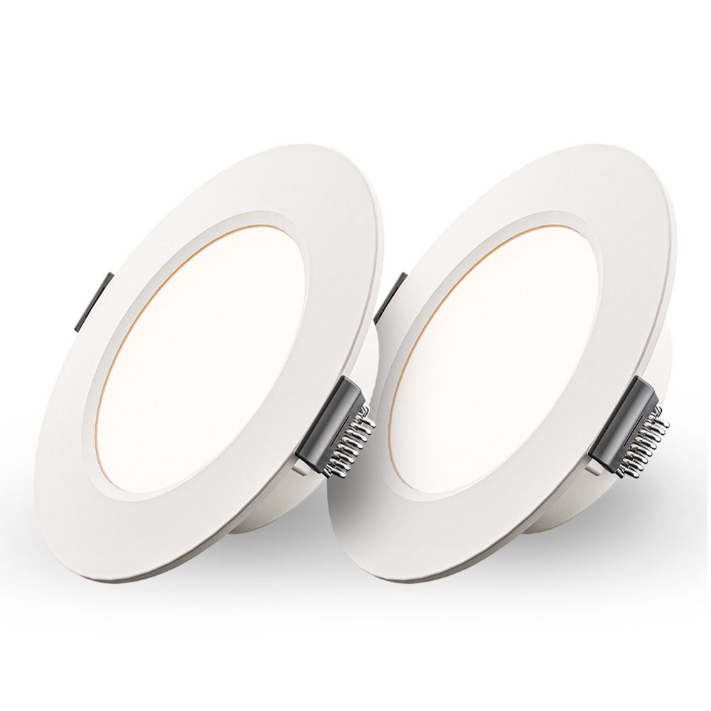 Set van 2 Georgia LED platte Inbouwspots wit - 6 Watt 490lm - Rond - 4000K Neutraal Wit - Ø120 mm - IP20 voor binnen - Inbouwdiepte 25mm | HOFTRONIC