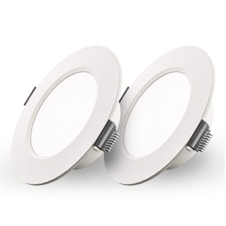 Set van 2 Georgia LED platte Inbouwspots wit - 6 Watt 490lm - Rond - 6500K Daglicht Wit - Ø120 mm - IP20 voor binnen - Inbouwdiepte 25mm | HOFTRONIC