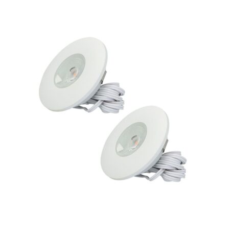 Set van 2 Pavo - Platte LED ipbouwspots met lage inbouwdiepte 12mm - 3 Watt 300 Lumen - 2700K Warm wit - Dimbaar - Rond - Meubelspot - IP44 waterdicht - Wit | HOFTRONIC