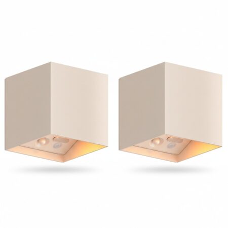 Set van 2 Volterra Up en Down Muurlamp Zand Oplaadbaar met Bewegingssensor