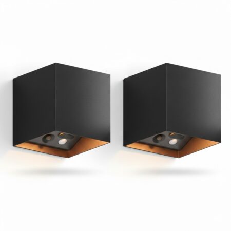 Set van 2 Volterra Up en Down Muurlamp Zwart Oplaadbaar met Bewegingssensor