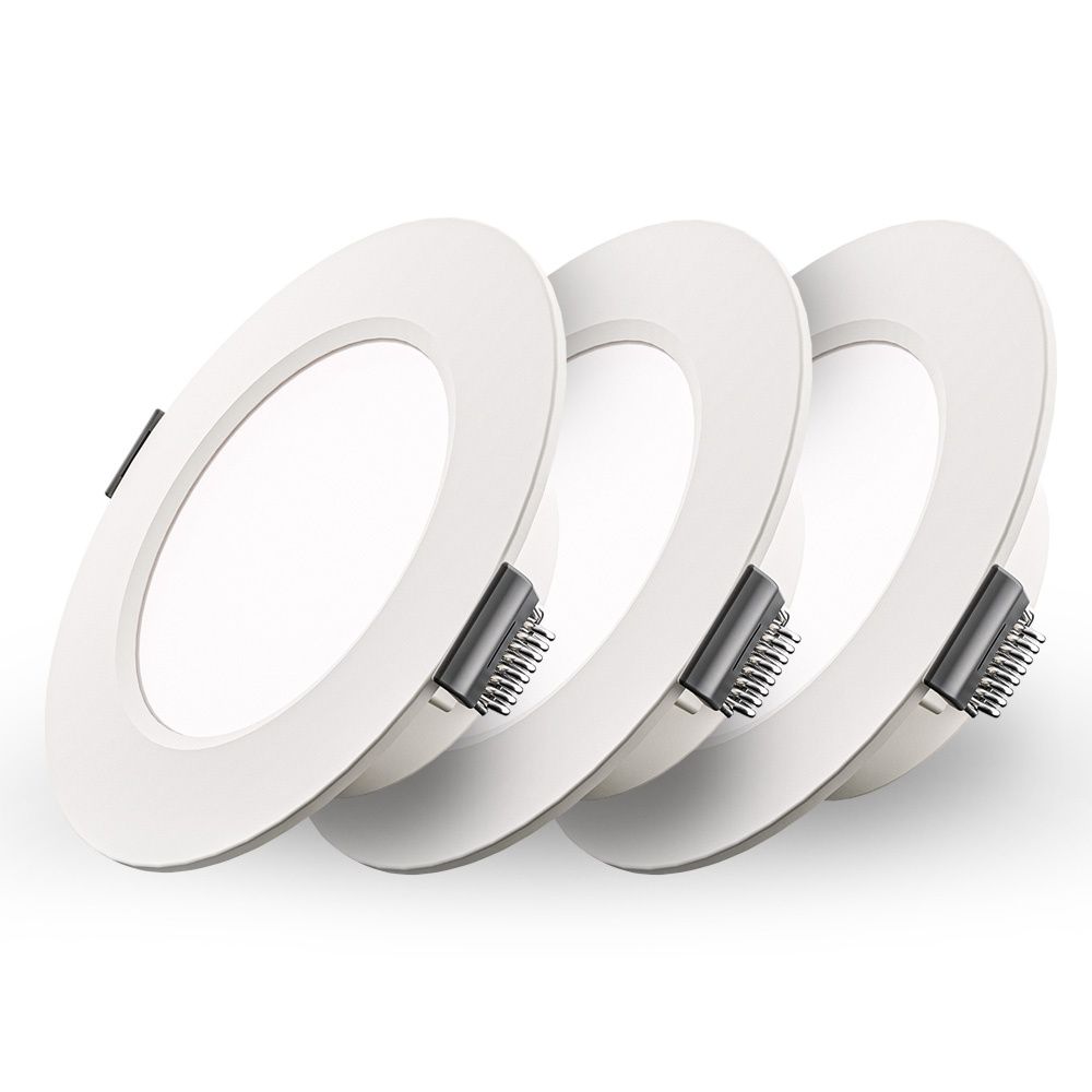 Set van 3 Georgia LED platte Inbouwspots wit - 3W 155lm - Rond - 6500K Daglicht Wit - Ø100 mm - IP20 voor binnen - Inbouwdiepte 25mm | HOFTRONIC