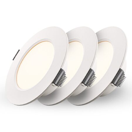 Set van 3 Georgia LED platte Inbouwspots wit - 6 Watt 490lm - Rond - 2700K warm Wit - Ø120 mm - IP20 voor binnen - Inbouwdiepte 25mm | HOFTRONIC