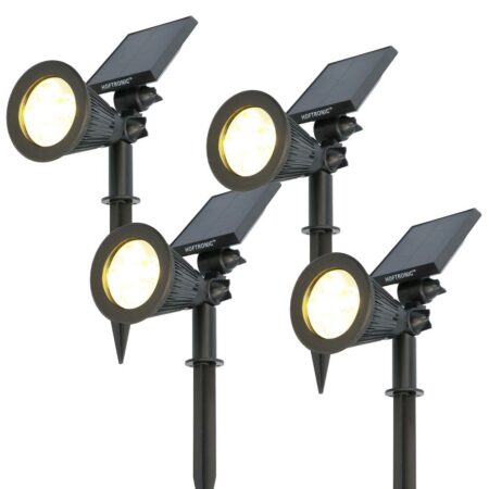 Set van 4 Bend PIR solar prikspots - Bewegingssensor en schemerschakelaar - 3000K warm wit - 2 lichtstanden - 300 lumen - 6-9 uur brandtijd - IP65 waterdicht | HOFTRONIC