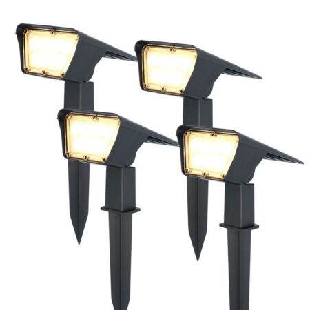 Set van 4 Odessa solar prikspots - Incl. Schemerschakelaar - 3000K warm wit - 2 lichtstanden - 300 lumen - 6-12 uur brandtijd - Kantelbaar - IP65 waterdicht | HOFTRONIC