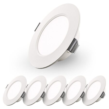 Set van 6 Georgia LED platte Inbouwspots wit - 3W 155lm - Rond - 6500K Daglicht Wit - Ø100 mm - IP20 voor binnen - Inbouwdiepte 25mm | HOFTRONIC