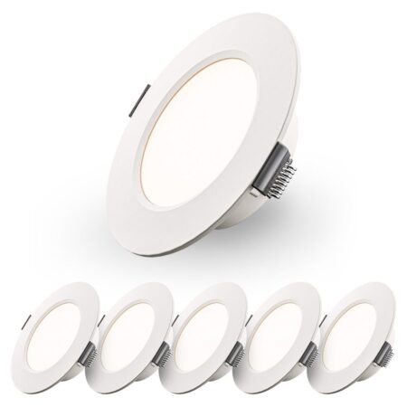Set van 6 Georgia LED platte Inbouwspots wit - 6 Watt 490lm - Rond - 4000K Neutraal Wit - Ø120 mm - IP20 voor binnen - Inbouwdiepte 25mm | HOFTRONIC