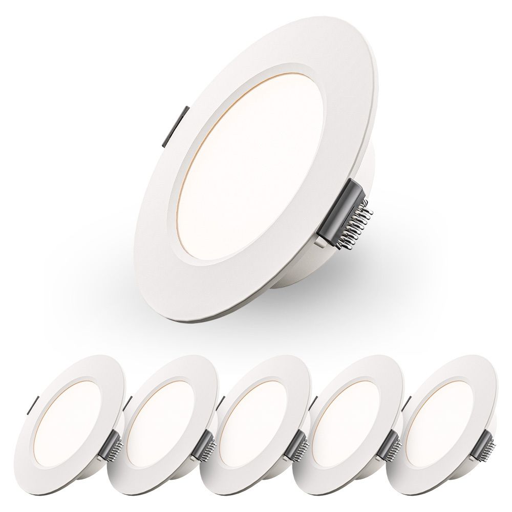 Set van 6 Georgia LED platte Inbouwspots wit - 6 Watt 490lm - Rond - 4000K Neutraal Wit - Ø120 mm - IP20 voor binnen - Inbouwdiepte 25mm | HOFTRONIC
