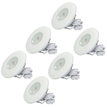 Set van 6 Pavo - Platte LED ipbouwspots met lage inbouwdiepte 12mm - 3 Watt 300 Lumen - 2700K Warm wit - Dimbaar - Rond - Meubelspot - IP44 waterdicht - Wit | HOFTRONIC
