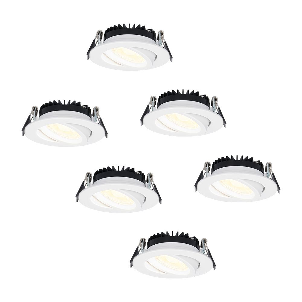 Set van 6 Rome LED inbouwspots - Kantelbaar - IP44 waterdicht - 6 Watt 500 lumen - 2700K warm wit - Lage inbouwdiepte 27mm - Dimbaar - Rond - Wit - Voor binnen en buiten | HOFTRONIC
