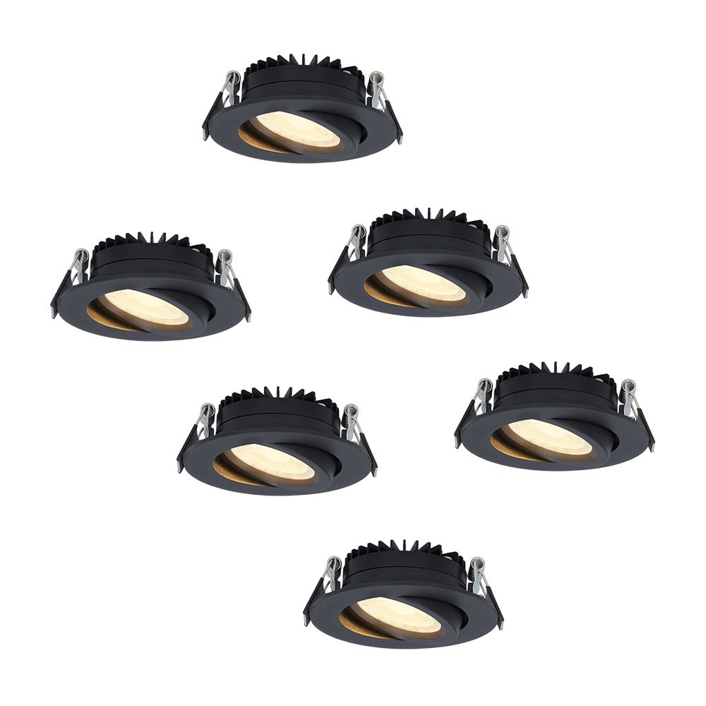 Set van 6 Rome LED inbouwspots - Kantelbaar - IP44 waterdicht - 6 Watt 500 lumen - 2700K warm wit - Lage inbouwdiepte 27mm - Dimbaar - Rond - Zwart - Voor binnen en buiten | HOFTRONIC
